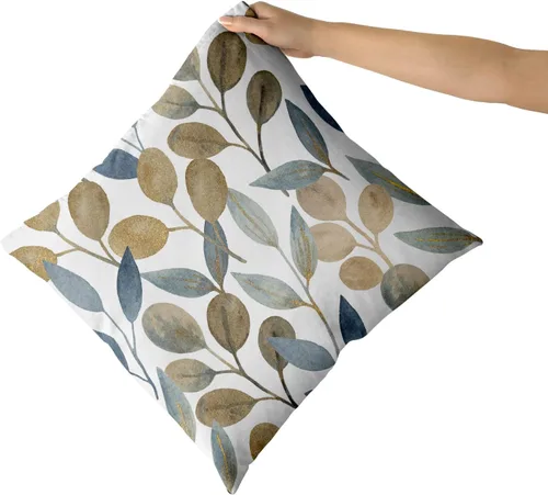 Vista 3 de Kawani Juego de 2 fundas de almohada doradas de hojas de eucalipto de 20 x 20 pulgadas, fundas de almohada de acuarela de eucalipto primaveral