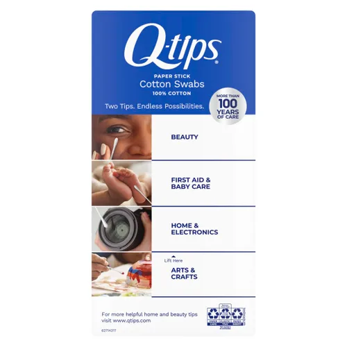 Vista 2 de Q-tips Hisopos de algodón para higiene y cuidado de la belleza, hisopo de algodón original hecho con 100% algodón, 375