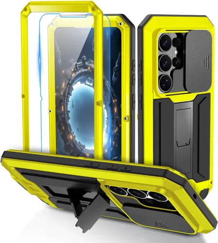 Vista 11 de Funda de metal compatible con Samsung Galaxy S23, funda de metal resistente de grado militar, funda protectora de cuerpo completo con soporte