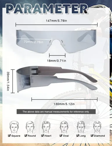 Vista 4 de MASDUN Gafas de sol envolventes futuristas sin montura para mujeres y hombres, Cyberpunk Visera, lentes de sol a la moda