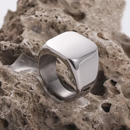 Vista 3 de Anillo de motero enhong, sello, anillo de acero pulido sólido, para hombre, ideal como regalo, tamaño de 17-38cm, color oro, negro o plata