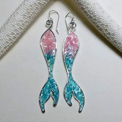 Vista 6 de Gsdviyh36 - Pendientes de gancho, diseño de cola de sirena, para mujer y niña