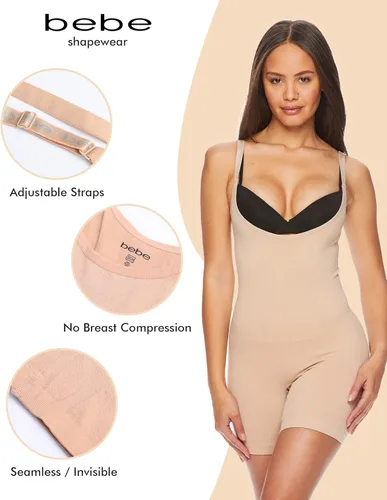 Vista 3 de bebe Body moldeador sin costuras para mujer, úsalo con brasier propio, faja moldeadora de medio muslo, moldeador de cuerpo completo