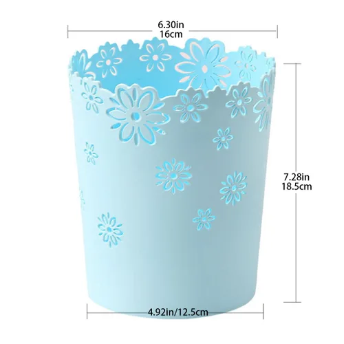 Vista 2 de HMANE - Cubo de basura de plástico y sin asa con flores decorativas grabadas sobre su superficie