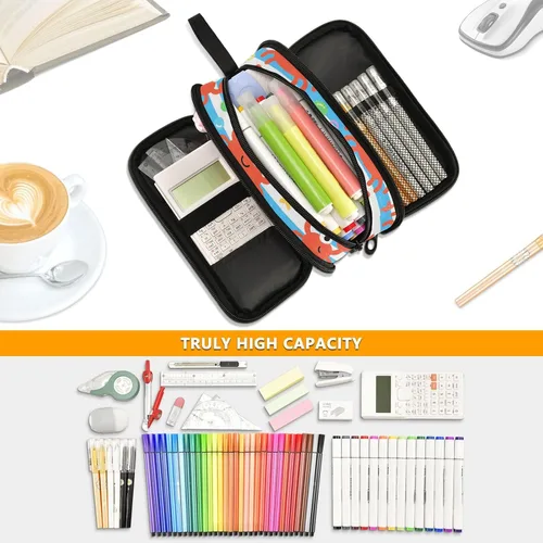 Vista 5 de Nylon Pencil Bags For Teen Girls Red Crab White Blue Stripe High Capacity Pencil Case Stationery Organizer for College Teen Girls estuche