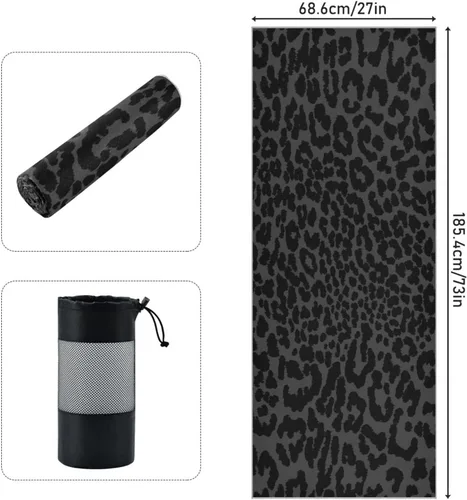 Vista 3 de YETTASBIN Toalla de yoga negra con estampado de leopardo, antideslizante, absorbente del sudor, toalla de yoga caliente, portátil, ligera, toalla