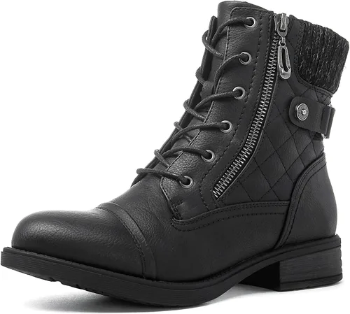 Vista 2 de GLOBALWIN Botas de combate para mujer, botas de combate de moda, botas de otoño para mujer, tacón bajo cómodo