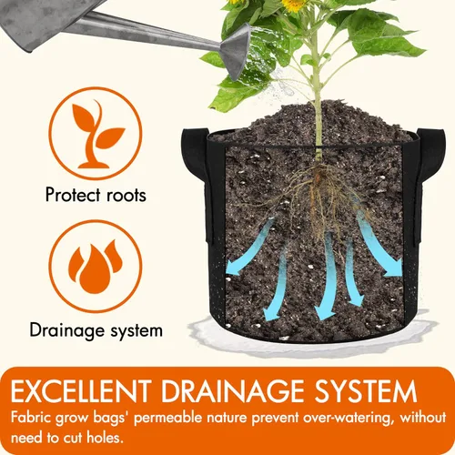 Vista 5 de Gardzen Paquete de 10 bolsas de cultivo de 1 galón, bolsas de cultivo de tela gruesa de 10.58 oz con asas, bolsas de cultivo de plantas de aireación