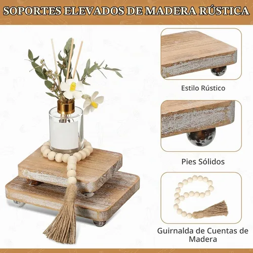 Vista 4 de Capoda - 3 elevadores de madera para decoración, 2 soportes de pedestal, 1