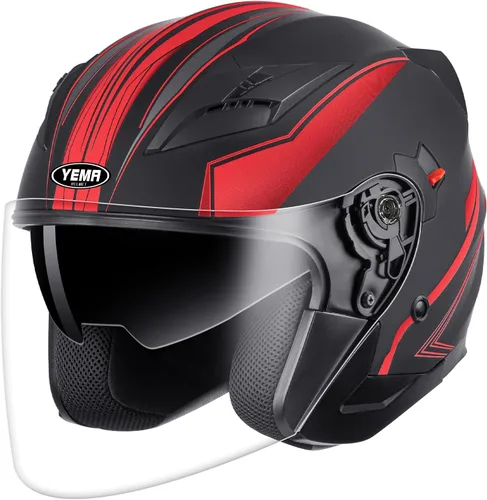 Vista 11 de YEMA Open Face Motorcycle Helmets, DOT Approved 3/4 Moped Helmet Dual Visor Quick Release Buckle, Helmets for Adults Motorcycle Men Women Helmets