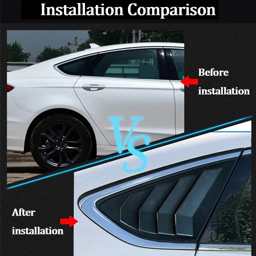 Vista 2 de Rejilla ABS para ventana lateral trasera, embellecedor de ventilación, cubierta de persianas para Ford Fusion 2013 2014 2015 2016 2017 2018 2019