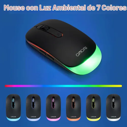 Vista 7 de Teclado y mouse inalámbricos, teclado y mouse recargables con luz LED