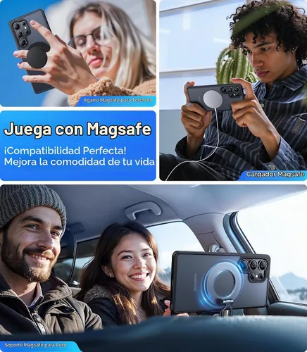 Vista 3 de Funda magnética a prueba de golpes para Samsung Galaxy S25 Ultra, protección de grado militar de 12 pies [compatible con MagSafe], parachoques