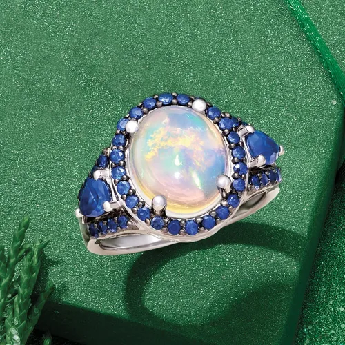 Vista 5 de Ross-Simons Opal and 1.30 ct. t.w. Sapphire Ring in Sterling Silver