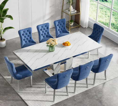 Vista 40 de Juego de mesa de comedor extensible de 5 piezas, juego de mesa de comedor extensible de estilo granja para 4, mesa de cocina expandible de madera