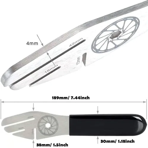 Vista 4 de Rotor de bicicleta Truing Tenedor con múltiples ranuras, herramienta de alineación de rotor de freno de disco de bicicleta