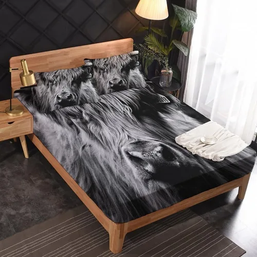 Vista 2 de Highland Cow Sábanas tamaño individual – Sábanas de cama de animales de granja, microfibra suave y bolsillo profundo, sábanas y fundas de almohada