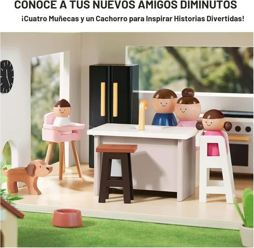 Vista 2 de Tiny Land Casa de muñecas, casa de muñecas familiar moderna con diseño realista, casa de muñecas de madera con muebles de 53 piezas, regalo ideal