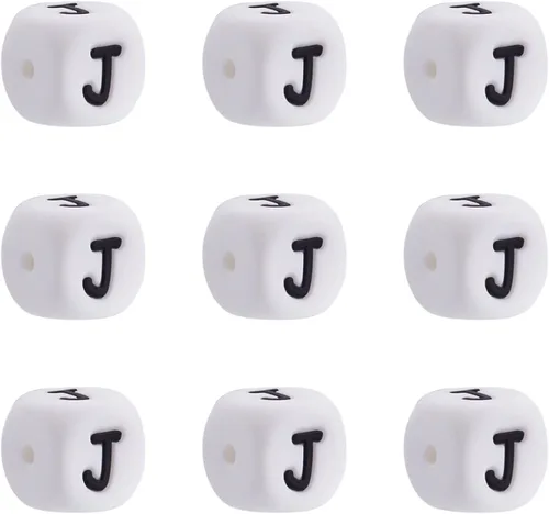 Vista 28 de Mega Pet 10 cuentas de silicona en forma de cubo de silicona con la letra A, cuentas sueltas del alfabeto, cuentas del alfabeto, de 0.472 x 0.472 x