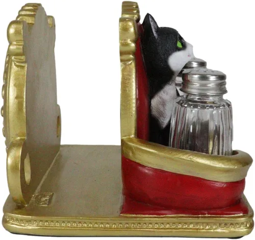 Vista 5 de Ebros Gift Royal Feline Service - Estatuilla decorativa para mesa de cocina con salero y pimentero, diseño de gato en rojo y dorado