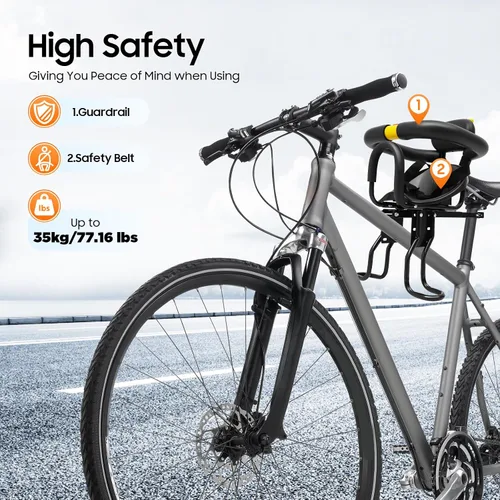 Vista 7 de Asiento de bicicleta para niños, silla de bicicleta para niños, asiento seguro retráctil montado en la parte delantera, para niños de 1 a 5 años