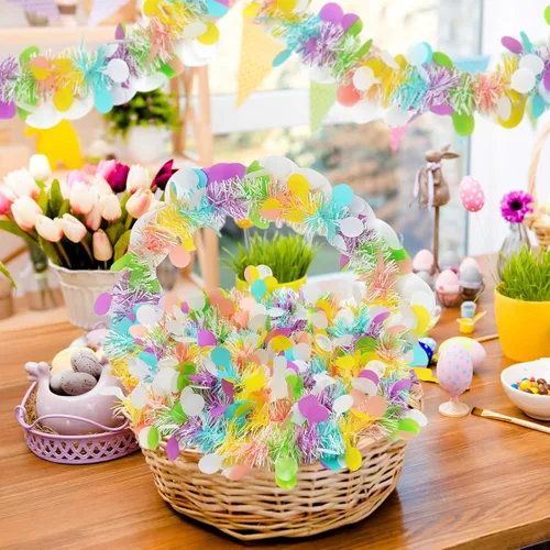 Vista 3 de Jutom Guirnalda metálica con purpurina de Pascua, guirnaldas gruesas de primavera coloridas de 108 pies, 6