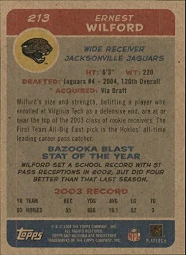 Vista 2 de 2004 Bazooka Minis #213 Ernest Wilford NFL Football Trading Card