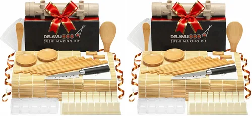 Vista 11 de Delamu Kit de fabricación de sushi, kit de rodillos de bazuca 20 en 1 con cuchillo de chef, alfombrillas de bambú, molde de arroz, alfombrillas