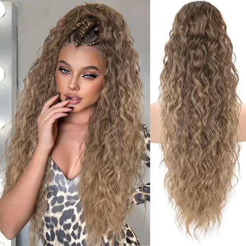 Vista 20 de KooKaStyle Extensión de cola de caballo con cordón de 26 pulgadas (66 cm) para mujeres, extensiones de cabello sintético rizado largo para uso