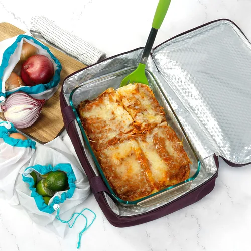 Vista 8 de Estuche de transporte aislado para almacenamiento de alimentos fríos o calientes, perfecto para comidas comidas, fiestas, picnics y comidas al aire