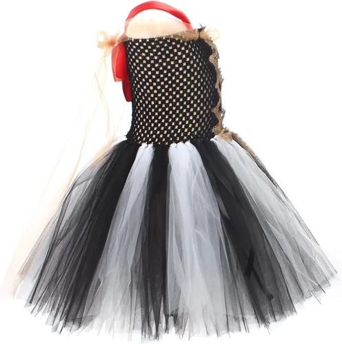 Vista 5 de Conjunto de disfraz de payaso de Halloween para niñas y niñas, vestido de tul, cuchillo, calcetines, guantes, horquilla, juegos para fiestas