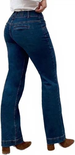 Vista 4 de Flamingals Jeans rasgados de pierna recta para mujer, jeans vintage de cintura media