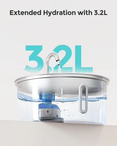 Vista 3 de Fuente de agua para gatos de acero inoxidable: fuente para gatos de 108 oz/3.2 L para beber Dispensador de tazón de agua silencioso para gatos