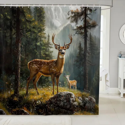 Vista 23 de Castle Fairy Cortina de ducha geométrica bohemia tribal exótica para baño, juego de cortina de ducha para niños y adultos, cortina de baño retro