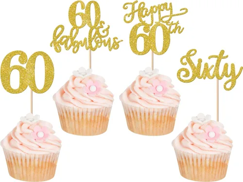 Vista 35 de Rsstarxi Paquete de 24 adornos con purpurina para cupcakes de 30 cumpleaños, treinta y 30 fabulosas selecciones de cupcakes, decoraciones para feliz