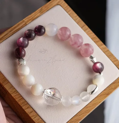 Vista 211 de Precious Gemstone Natural Crystal Healing Bracelet, Rutilated Quartz, Moonstone, Quartz Handmade Original Design Bracelet