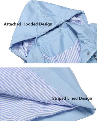 Vista 5 de Kikibell - Chaqueta impermeable para mujer con capucha ligera forro a rayas resistente al agua y cortaviento