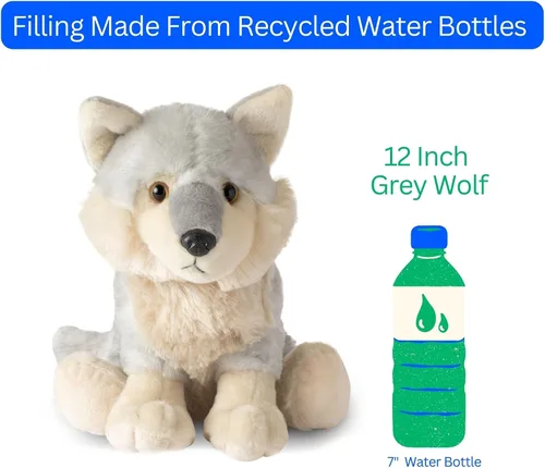 Vista 9 de The Petting Zoo Peluche de lobo, regalos para niños, animales salvajes del zoológico Onez, juguete de peluche de lobo gris de 12 pulgadas