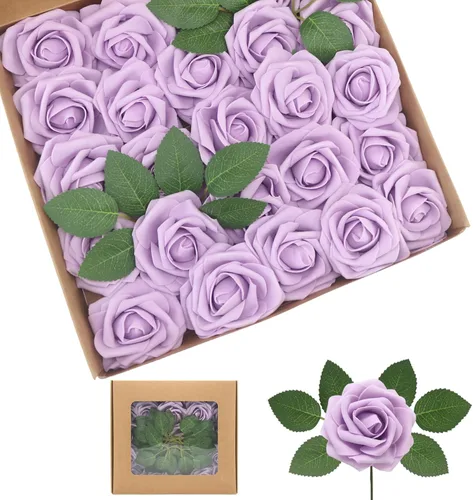 Vista 10 de Rosas artificiales de color rosa claro, 100 unidades, rosas falsas de espuma de aspecto real con tallos para ramos de boda, centros de mesa