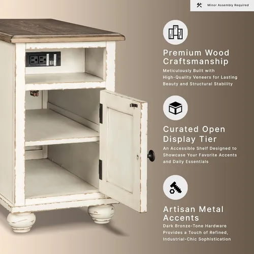 Vista 8 de Signature Design by Ashley Chairside End Table with Charging Station Blanco antiguo