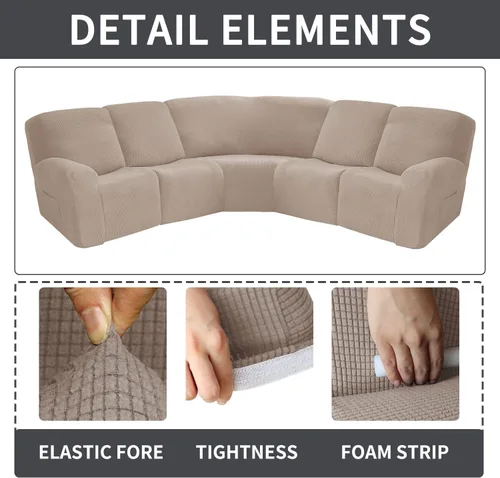 Vista 2 de OKYUK Funda para sofá reclinable esquinero, de jacquard para 5 asientos, fundas de sofá esquineras elásticas para sofá reclinable en forma de L