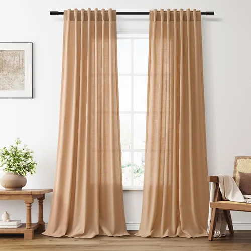 Vista 62 de Aersas Aqua Green Linen Curtains 84 Inches Long 2 Panels Set Back Tab Rod Pocket Living Room Curtain Farmhouse Rustic Light Filtering Hook Drapes
