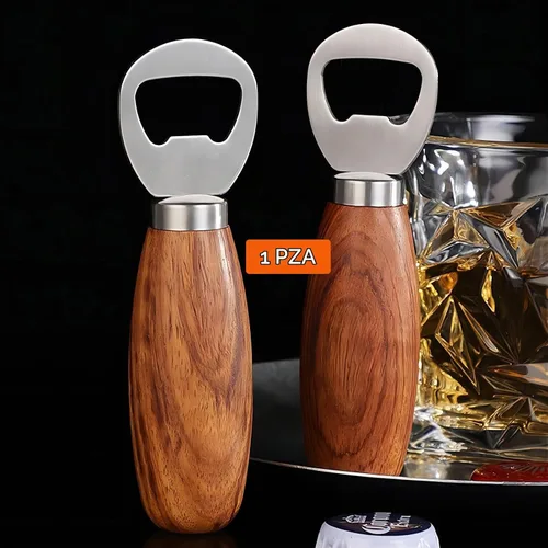 Vista 5 de GREATLINK Abrebotellas de cerveza personalizado con mango de madera, bonito abridor de mano de madera para latas de soda, abrebotellas de sidra