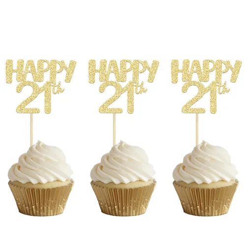 Vista 15 de Gyufise Paquete de 24 adornos dorados para cupcakes número 10 para celebrar cumpleaños de 10 años, bodas, aniversarios, fiestas, suministros