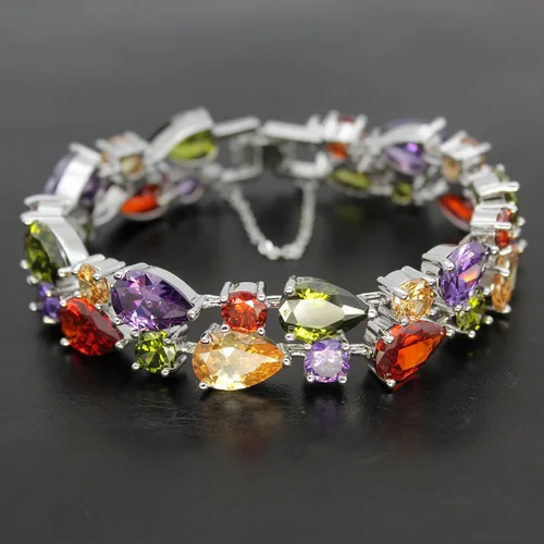 Vista 4 de HERMOSA brazalete clásico de dama de 8 pulgadas, topacio blanco, amatista, peridoto citrino rosa