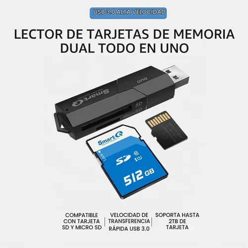 Vista 2 de SmartQ C307 DUO Lector de tarjetas SD portátil USB 3.0 Adaptador de tarjeta de memoria flash Hub para SD, Micro SD, SDXC, SDHC, MMC, Micro SDXC
