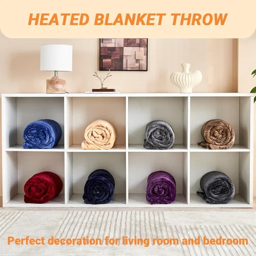 Vista 7 de Electric Blanket Heated Throw, Soft Flannel 50"x60" Heating Blanket with 8 Hours Auto Off 10 Fast Heating Levels Machine Washable Sherpa Heated