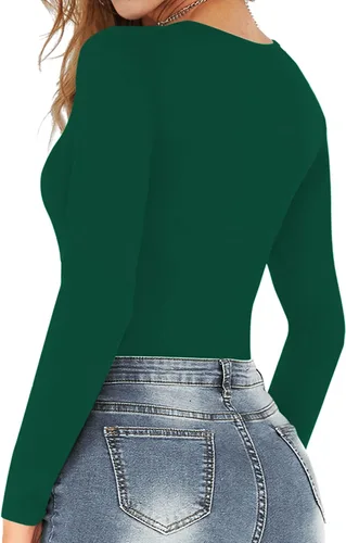 Vista 3 de MANGOPOP - Enterizos básicos elásticos para mujer, de manga corta o larga y con cuello redondo
