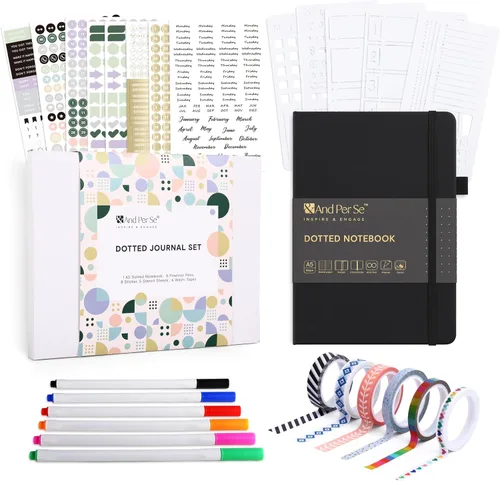 Vista 54 de &And Per Se Juego de diario y bolígrafo forrados (3 paquetes), cuaderno de tapa dura de cuero A5 con bolígrafo y juego de papelería, 160 páginas