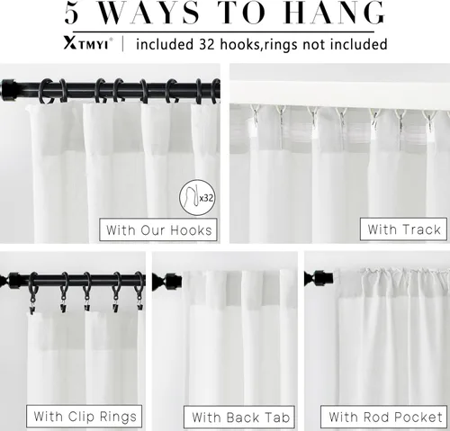 Vista 38 de XTMYI - Cortinas transparentes de 54 pulgadas de largo, juego de 2 paneles para baño, cortinas cortas de lino y algodón con semi privacidad